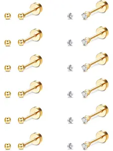 12 Pairs 20G Cartilage Earrings Stud for Women Men Stainless Steel Tiny 2mm & 3-8mm Studs CZ Round Ball Flatback Earring Set