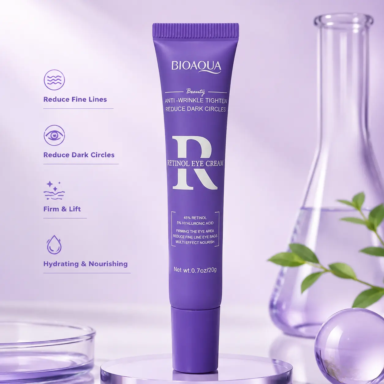 Retinol Eye Cream (20g) — Potent Anti-Aging & Firming Treatment with 5% Hyaluronic Acid | Targets Dark Circles, Eye Bags & Fine Lines | Advanced Wrinkle Repair for Youthful Eyes