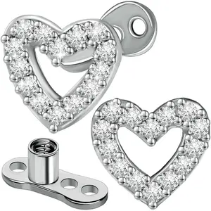 2 PCS 14G Cubic Zirconia Dermal Anchor Tops and Base Surgical Titanium Steel CZ Diamond Microdermals Internally Threaded Studs Body Piercings Jewelry Gift for Women Men