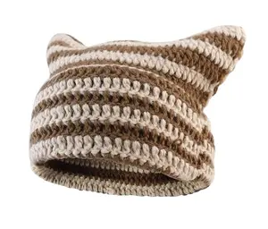 Cat Ear Beanie for Women Men Crochet Hat Knitted Hat Cute Hat with Ears Cat Beanie Winter Hat Slouchy Beanie