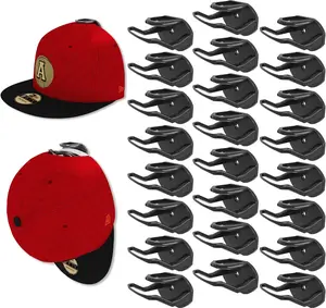 24 Pack Adhesive Hat Hooks for Wall，Hat Rack for Baseball Caps, Hat Hangers for Wall， No Drilling，Upgraded Adhesive Hat Holder Display（Black） Organiser Household Installation Shelf Hangable