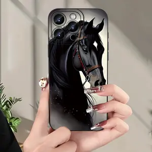 Creative Black Horse Pattern Phone Case, TPU Material, Anti-Slip and Shockproof, Compatible with iPhone 17 AIR 17/16/15/14/13/12/11 PRO PROMAX X XS E PLUS, MS1113, Gift for Friends, Family, Boyfriend, Girlfriend