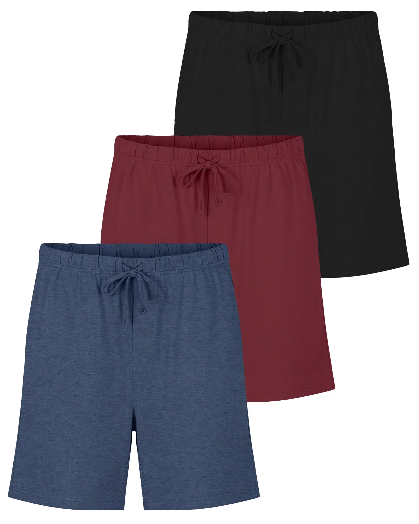 Real Essentials 3 Pack:Mens Cotton Ultra-Soft Knit Sleep Pajama Shorts & Lounge Wear (Available In Big & Tall)
