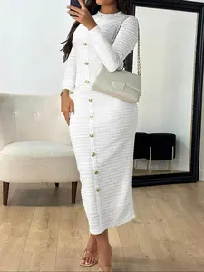 Elegant Casual Long Sleeve Maxi Dress for Women, Womenswear, Thin Knitted Fabric Perfect for All Seasons, Fitted Plain Design for Stylish Comfort