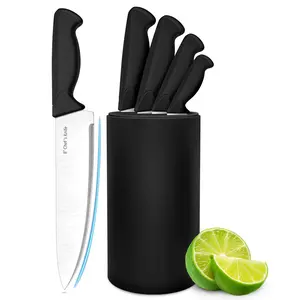 HENKELIVING Knife Set, 6-Piece Professional Kitchen Knife Set with Durable Knife Block, Rust-Resistant & Ergonomic Handle, Black
