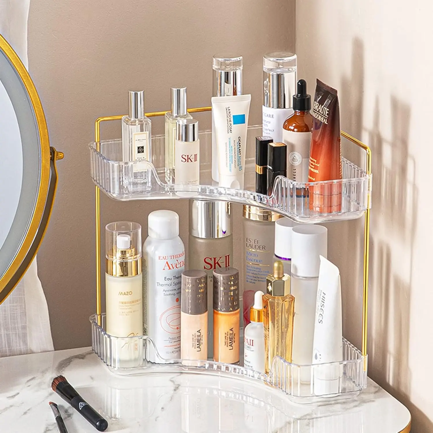 Upgraded 3-Tier Eco-Friendly Makeup Organizer Box - Compact Fit Bathroom Accessories Storage, Vanity Organization Space Saver for Countertops, Bathrooms and Bedrooms, Beauty Supplies Organizer, Dresser Organization