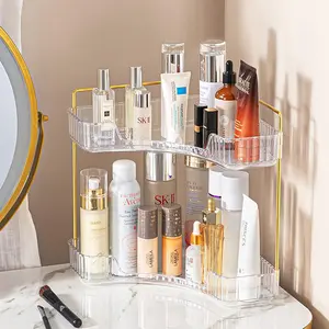 Upgraded three-layer makeup organizer box, triangular bathroom countertop organizer box, elegant beauty products bathroom countertop organizer box, suitable for rooms, bathrooms, and kitchens