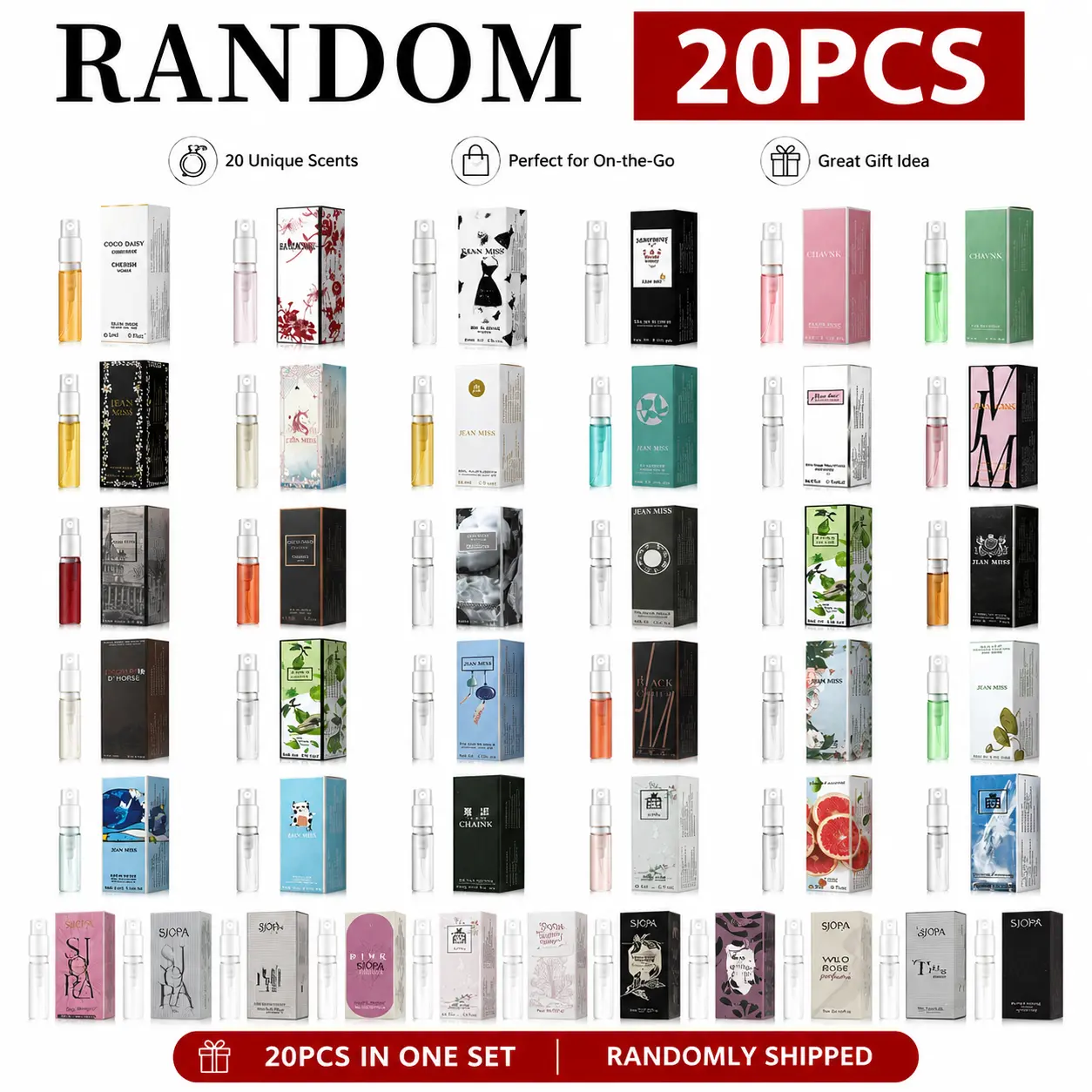 Random 20 PCS Mini Perfume Set, Assorted Travel Size Fragrance Vials with Floral, Fruity, Woody & Musk Scents, Portable Daily Scent Gift Set for Perfume Lovers