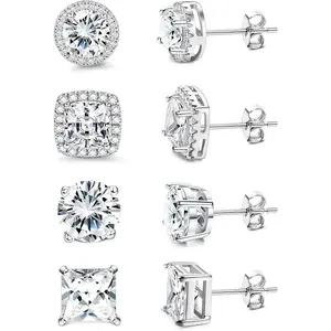 Cubic Zirconia Stud Earrings Hypoallergenic 925 Sterling Silver Post Earrings Big Brilliant Stud Earrings for Women Men, Men's Accessories, Gifts For Boyfriend summerwins
