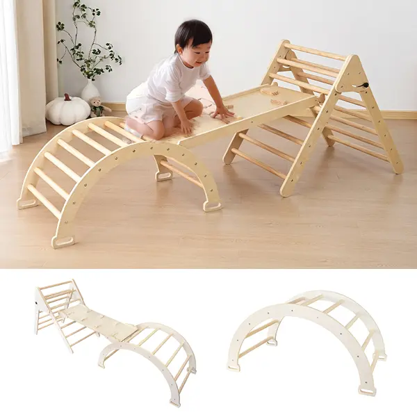 3 in 1 Pikler Triangle Gym, Nature Exploration Toys Indoor Climbing Toys for Kids, Climbing Triangle for Toddlers Arch Climber