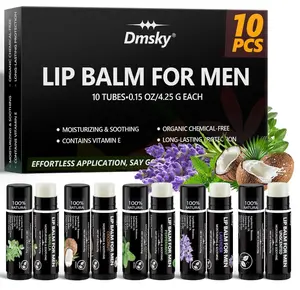 10 Pack Lip Balm for Men,Hydrating Natural Chapstick Bulk Vitamin E and Beeswax - 5 Flavors Chapstick for Men Gift,Peppermint,Coconut,Vanilla,Lavender & Unscent