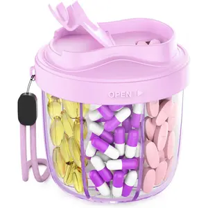 Pill Organizer,Pill Dispenser with 7 Large Compartments,Portable Pill Box for Travel, Anti-Mix Design & Wide Opening Design, Easy Access to Vitamin Dispenser, Includes 20 Blank Stickers(Purple)