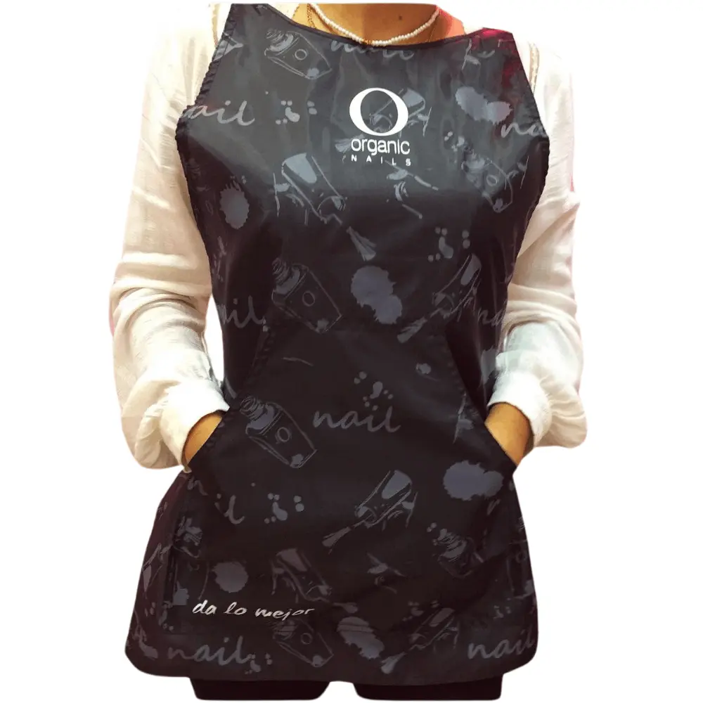 Organic Nails Black Printed Cloth Apron - Adjustable Fit, 1 Size, Permeable Fabric for Liquid Protection, Nail Care Use, One Size, Feminine