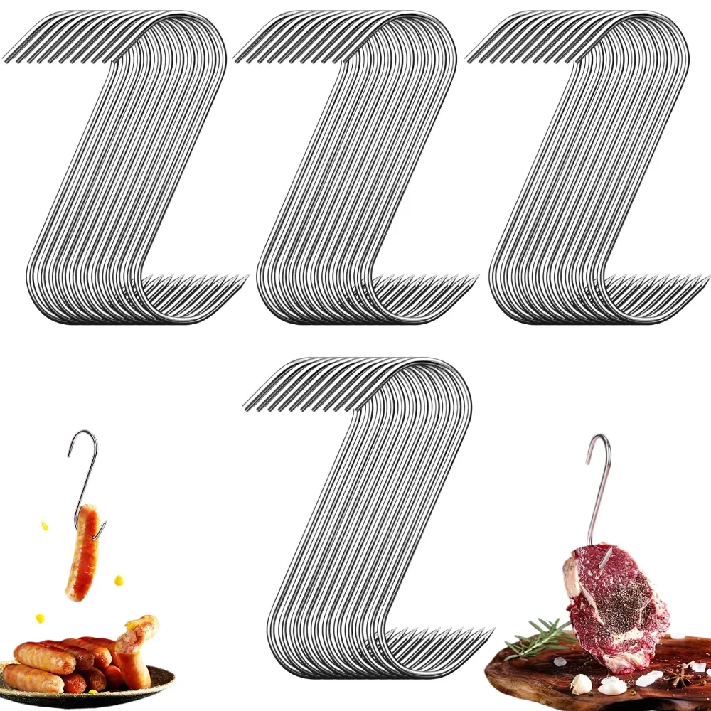 A Set of 40/20 Pcs Heavy-Duty Stainless Steel S-Hook,Curved Butcher Hooks with Tip for Hanging Meat,Sausages,Commercial & Kitchen Use,BBQ,Smokehouse,Valentine's Day Gifts,Tools & Hardware