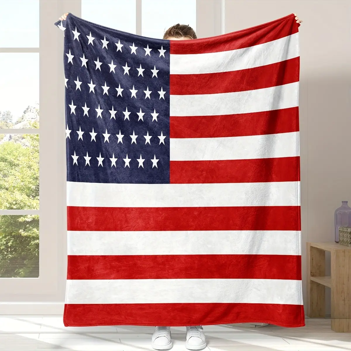 Classic American Flag Print Soft Cozy Flannel Blanket - Patriotic USA Flag Warm Fuzzy Plush Throw, Perfect 4th of July Independence Day Veterans Day Memorial Day Birthday Gift for Patriots Men Women Bedroom Sofa Home Decor