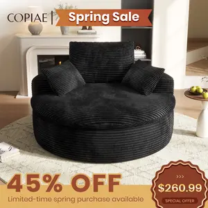 【Mother's Day Gift 】59" Oversized Round Corduroy Chaise Lounge Chair, Double-Layer Upholstered Cushion Sofa Bed with 2 Throw Pillows & Back Pillow for Living Room, No Assembly Required summervibes