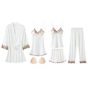 5-piece set includes everything you need for sleep and lounge – mix & match cami, nightgown, robe, long pants, and shorts for every season and mood with removable padded Daughter