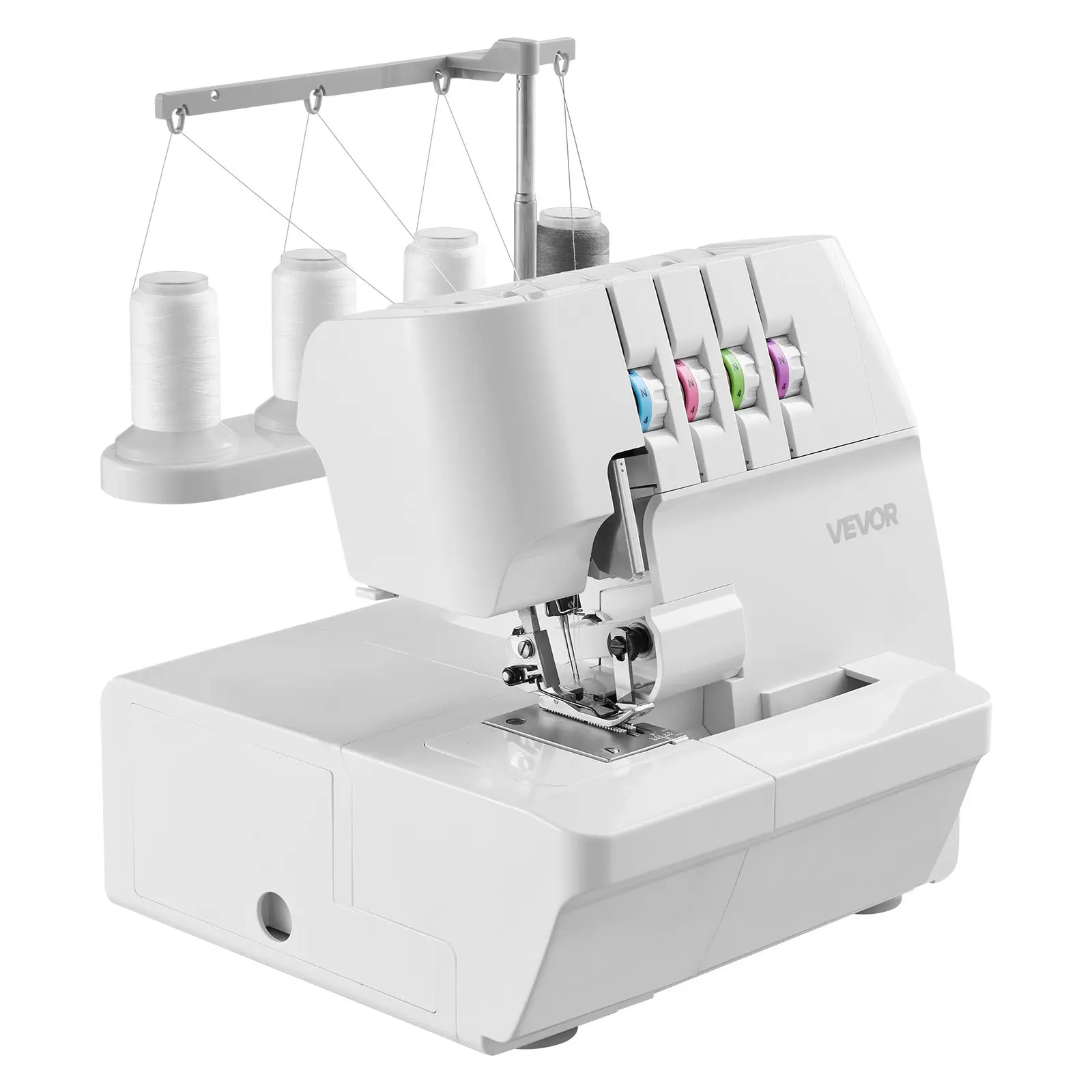 【Summerfinds】VEVOR Serger Overlock Sewing Machine, 1250 Stitches Per Minute, 2-3-4 Thread Capability, 0.7-2 Adjustable Differential Feed, with Free Arm and LED Light, Sewing Machine for Various Fabrics, White