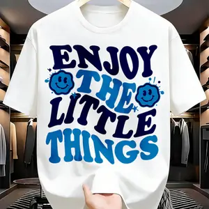 US Local Shipping | 'Enjoy The Little Things' Smiley Face Tee | Men's T-shirt | Positive Vibe Cotton | Spread some happiness with this retro smiley design! #Positivity #Smile