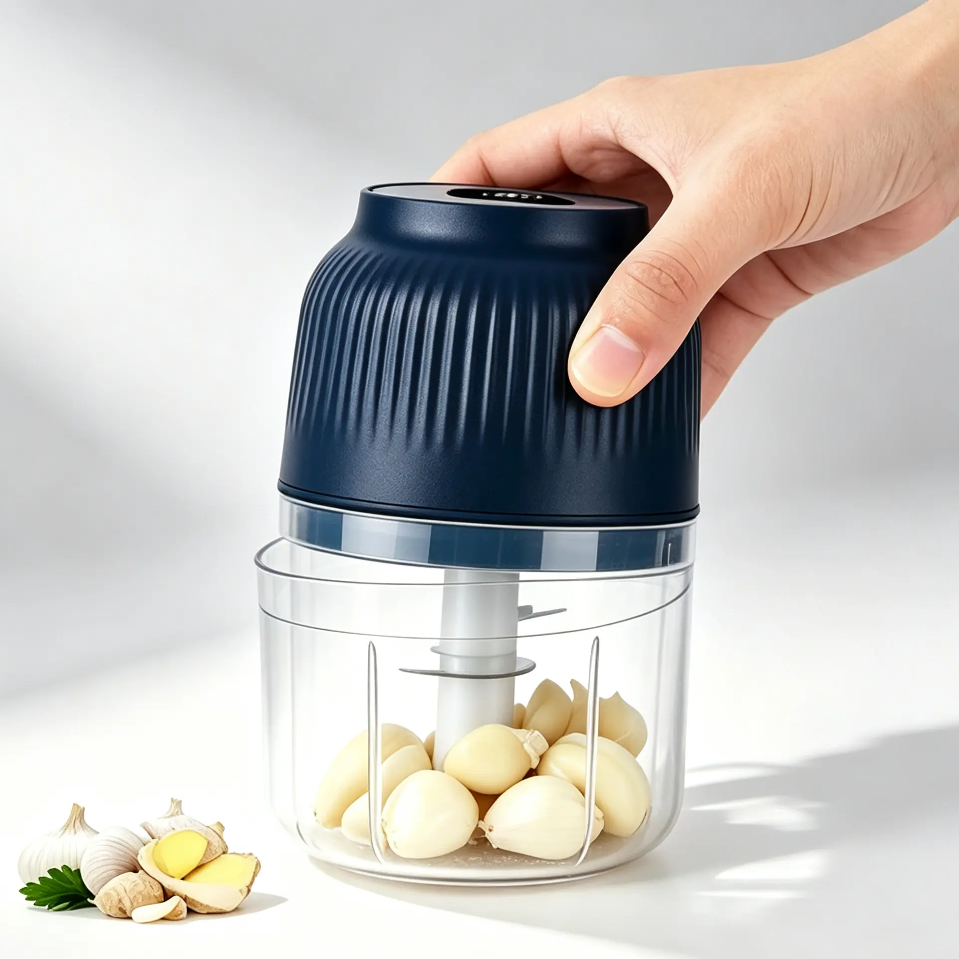 Mini Wireless USB Rechargeable Food Processor - 1-Touch Garlic Chopper with Powerful Stainless Steel Blade, Multipurpose Meat Veggie Nut Mincer, Compact Heavy-Duty Shredder for Home Camping Household Kitchen Gadget
