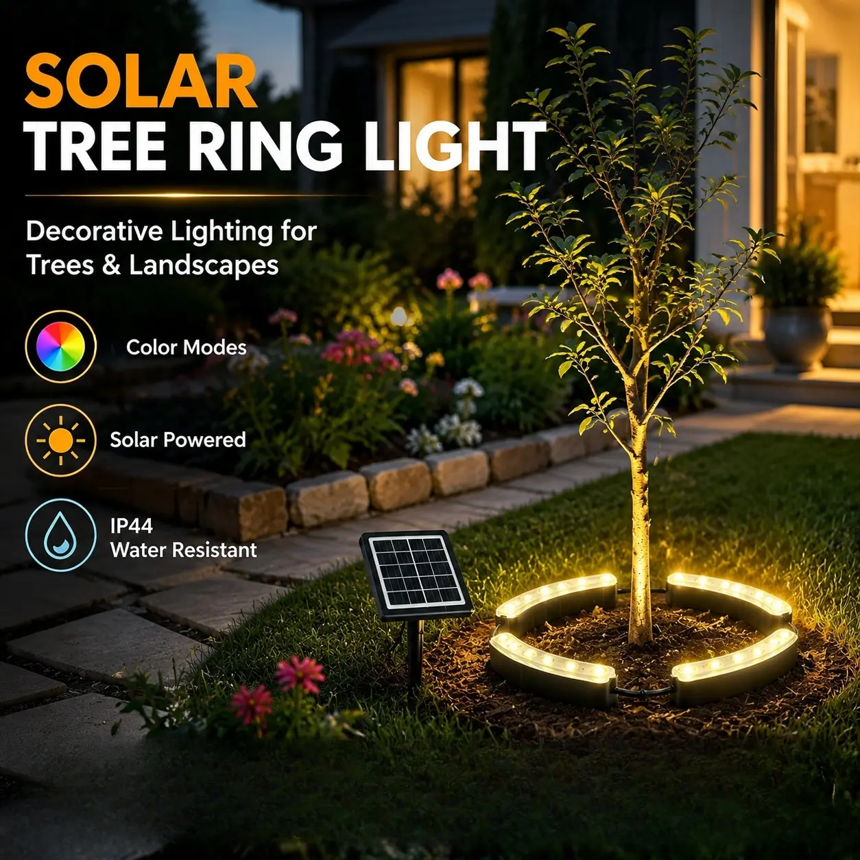 Outdoor Solar Tree Ring Uplights Set, Waterproof Outdoor Light Fixtures with Warm White & Color Modes, Easy-Install Solar Lights for Garden decor , Patio Deck Home Improvement Festival Gift