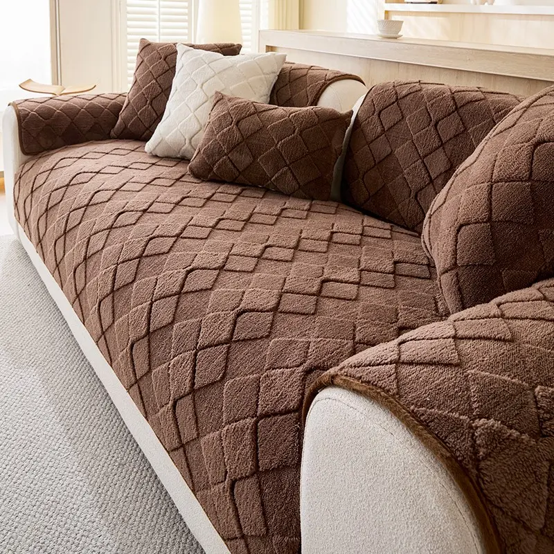 1pc Plush Sofa Cover, Pet Friendly Square Pattern Quilted, Anti Slip Protective Cover, Dustproof Sofa Protector, Dustproof Sofa Slipcover, Quilted Couch Cover, Suitable for Home, Offices
