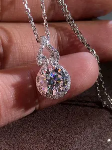 1 Pc Gorgeous Cubic Zirconia Cz Prong Sparkling Cz Necklace Pendant For Women For Valentine's Day Gift Wedding Engagement Anniversary Party Jewelry Cz Bling Exquisite Jewelry Gift