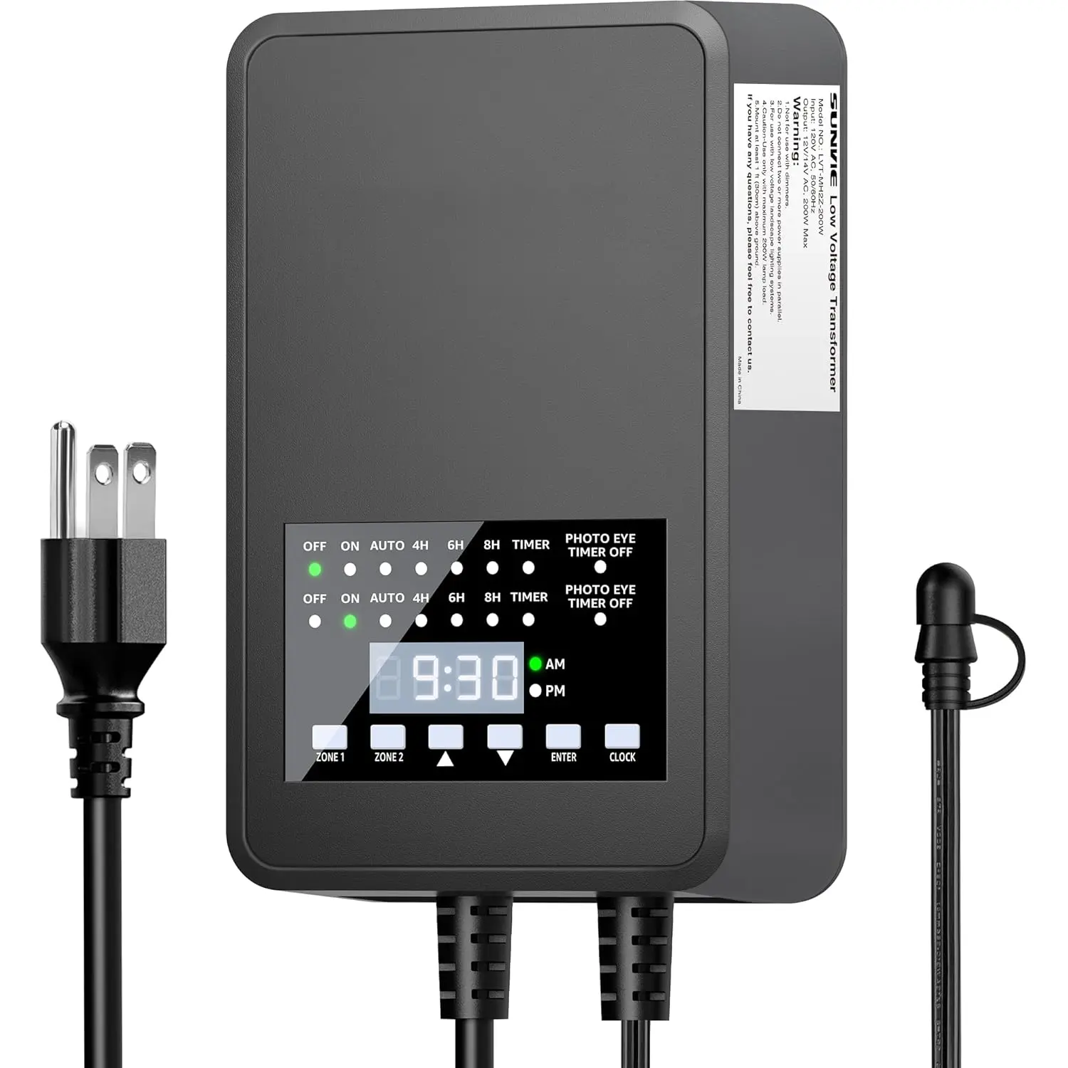 200W Low  Landscape Transformer with 2 Independent Control Output Landscape Lighting Transformer with Timer and Photocell Sensor 120V AC to 12/14V AC Weatherproof Low  Transformer