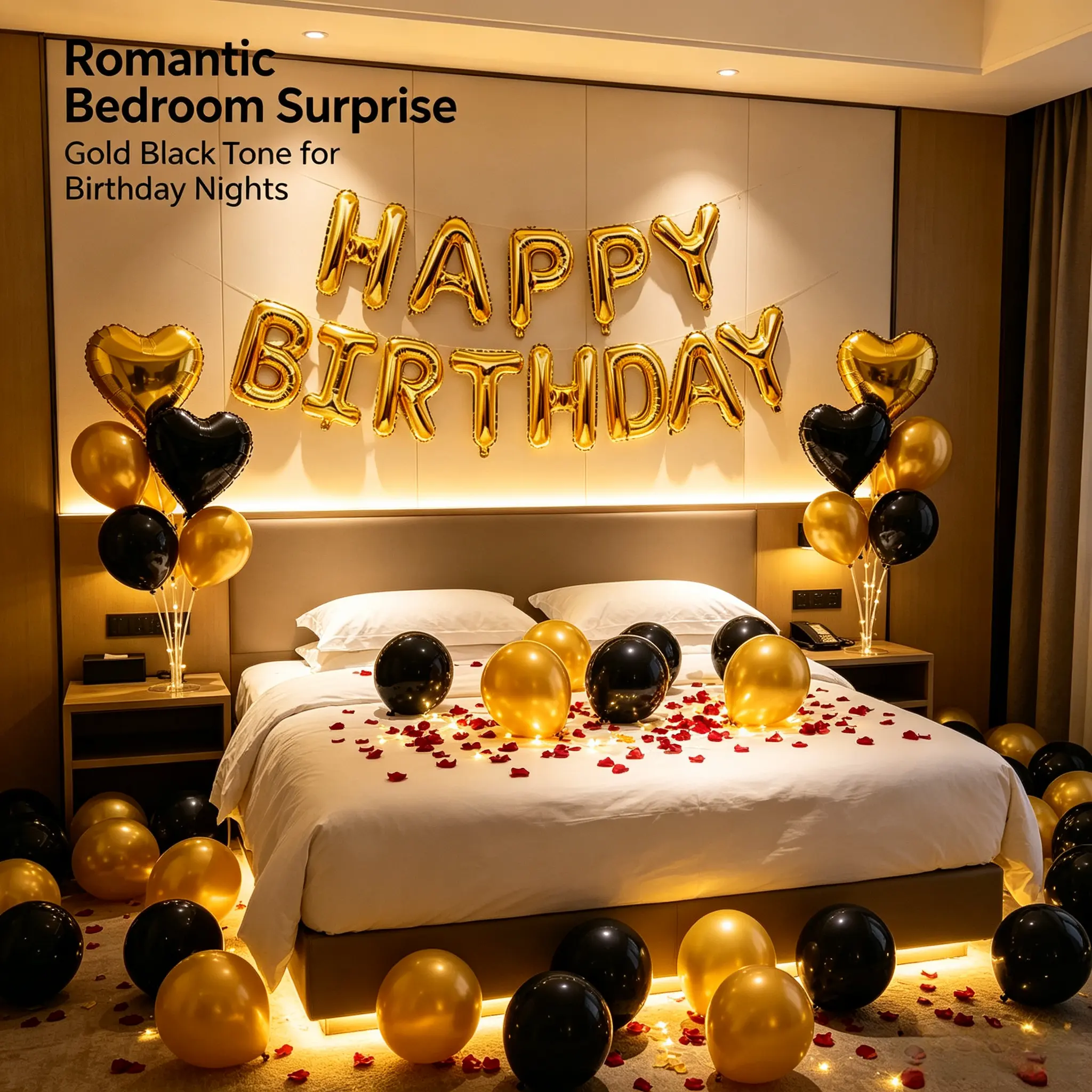 83pcs of black and gold birthday letter balloons, gold heart balloons and black heart balloons, birthday balloons, suitable for birthday party decoration, New Year's Eve, anniversary gatherings, adult ceremonies - birthday decoration