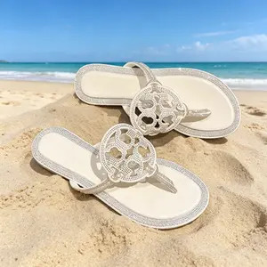 Sparkling Rhinestone Cutout Thong Sandals for Women, Summer Casual Flip Flops with Hollow Logo Design, Comfortable Beach & Pool Slides for Daily Wear
