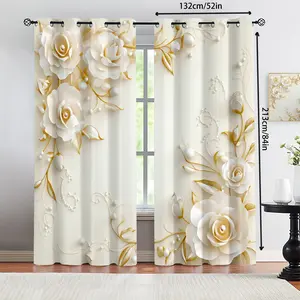 2-Pack Floral Pattern Curtains with Ring Pockets, Semi-Sheer, Suitable for Living Room, Bedroom, Kitchen, All Seasons