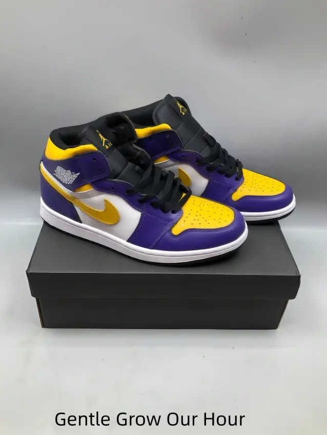 Retro Mid-Top Lakers Team Basketball Sneakers - Violet Purple & Bright Golden Yellow Smooth Leather Upper, Vivid Yellow Brand Swoosh, for Youth Streetwear & Daily Casual Outfits (Sports Collectibles Accessory)