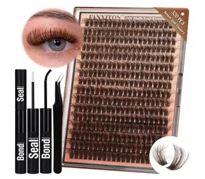 Brown Lash Clusters 320Pcs Lash Extension Kit Fluffy DIY Eyelash Extensions Kit Natural Look Cluster Lashes D Curl 8-16MM Mixed with Lash Bond and Seal Lash Tweezers for Lash Clusters Kit DIY at Home