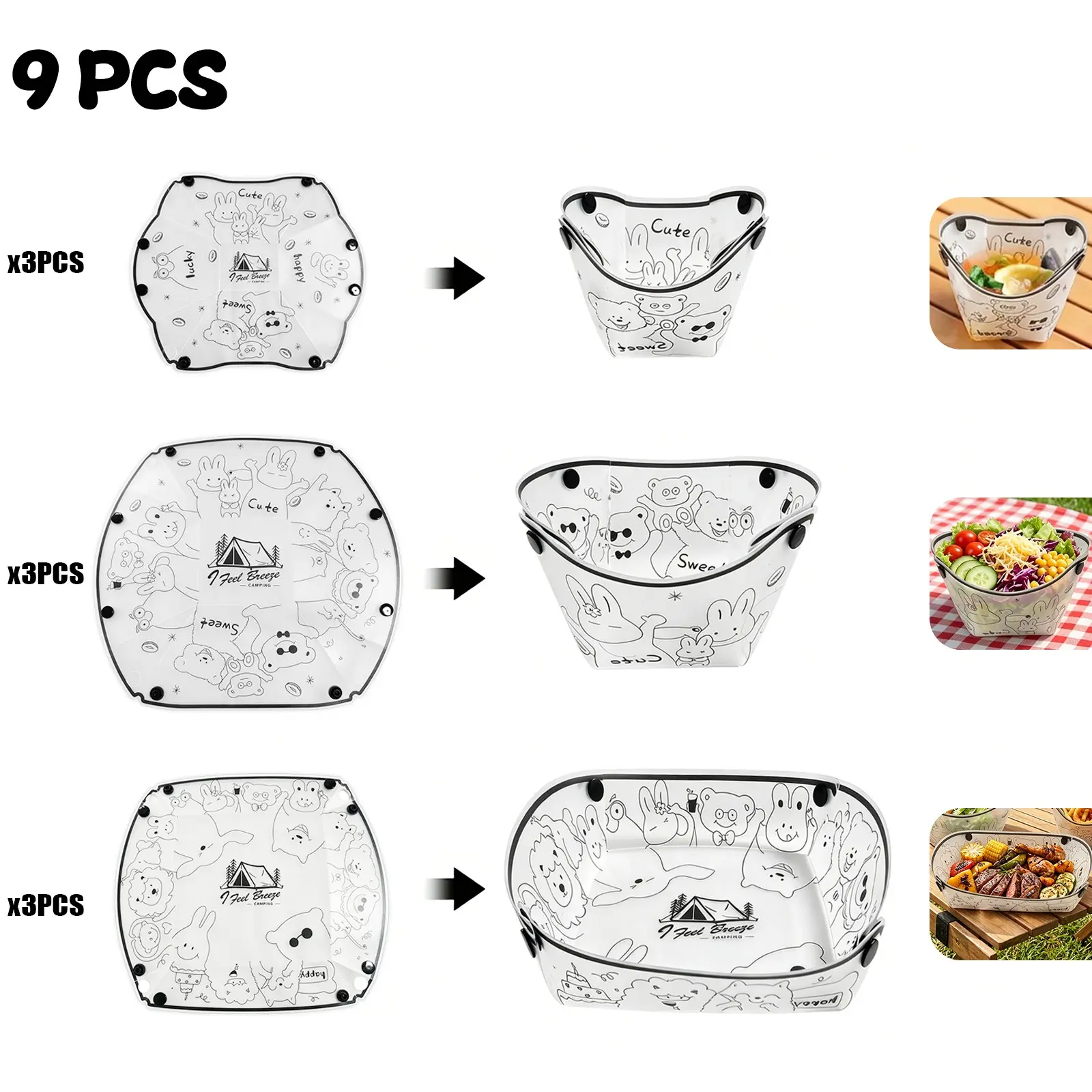 9 Pack Foldable Camping Tableware Set, Reusable Collapsible Cups Plates Bowls, Portable Outdoor Dinnerware for Picnic BBQ Camping Travel Party Camping Utensil Camping Supplies
