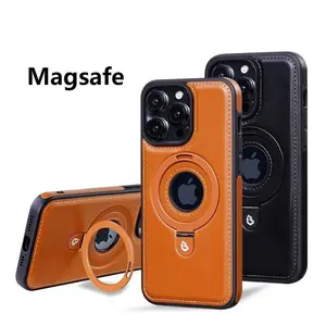 Suitable for Apple 16/15 Pro Max magnetic holder mobile phone case high-end business leather case iPhone14 anti-fall protective cover for men