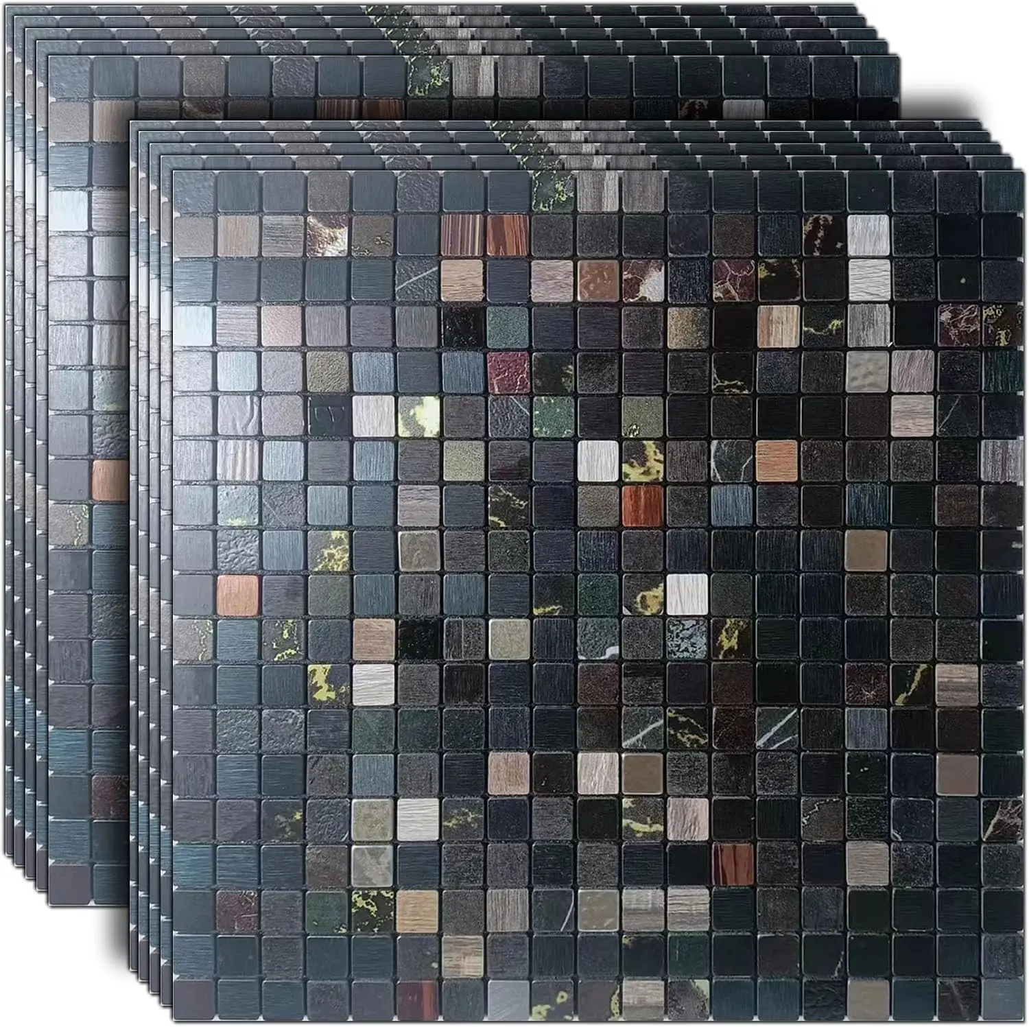 10 Sheets Peel and Stick Self-Adhesive Mosaic Backsplash Tile for Kitchen Bathroom Vanities Fireplace Décor Laundry Table 12" X 12" Black Printing