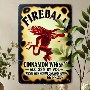 Vintage Fireball Cinnamon Whiskey Aluminum Sign 8x12 Inch Reusable Metal Wall Art for Bedroom Kitchen Bar Decor with Unique Design Easy to Hang Durable Aluminum Construction