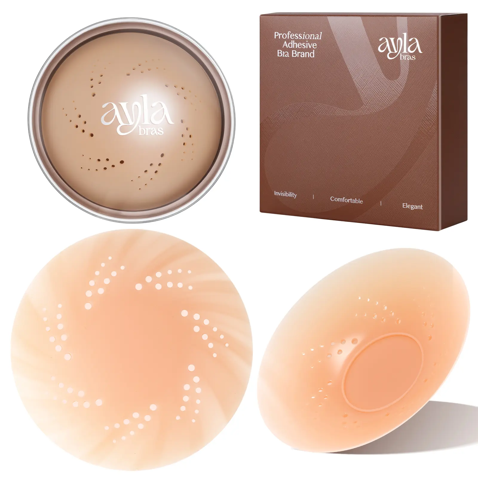 Ayla Bras, Thin & Breathable Silicone  Adhesive Nip Cover for women,Non-Toxic,Medical-Grade,Skin-Friendly Adhesive, Washable & Reusable Pasties for Invisible Coverage Bra Inserts Padding Wireless Bra