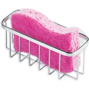 Stainless Steel Dish Sponge Holder Basket with Suction Cups Polished 2.25"D x 2.5"W x 5.75"H for Kitchen Sinks & Bathroom Organization Set of 1