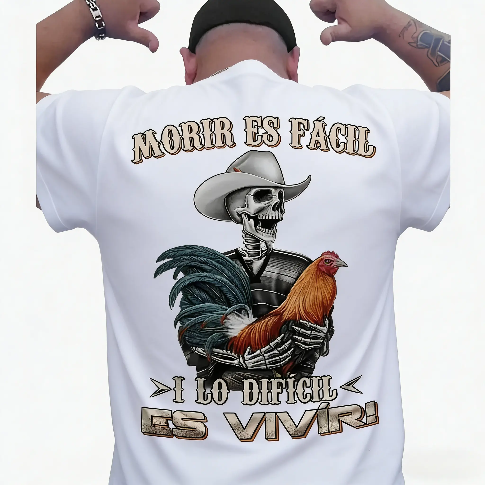 Men's Custom Print Gamefowl T-Shirt with Mexican Graphic, Casual Short Sleeve Top with Classic Unisex Fit, Father's Day Gift for Dad, Shortsleeve