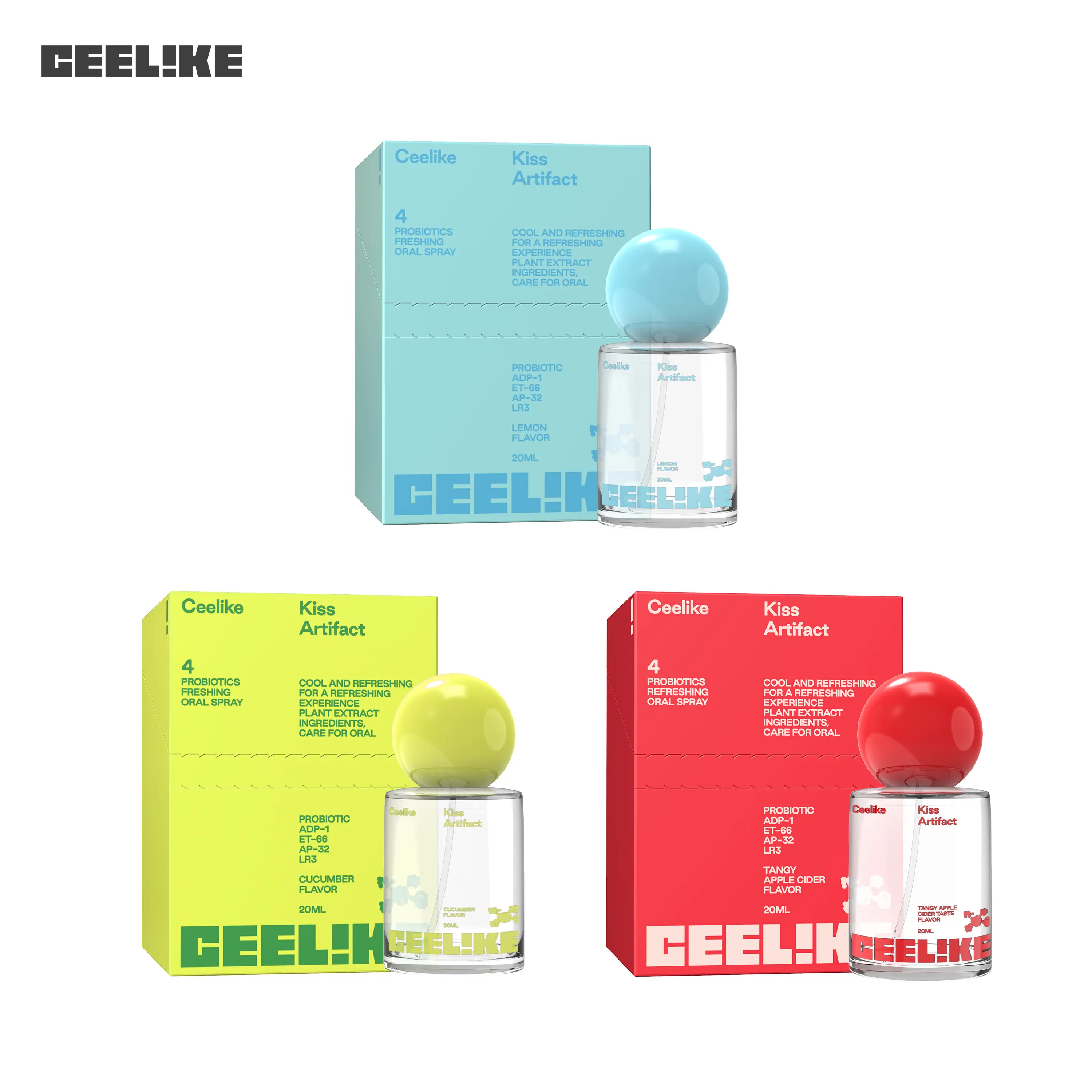 CEELIKE Oral Spray 3-Pack Set - Five Flavor Options Sugar-Free for Long-Lasting Fresh Breath & Oral Care