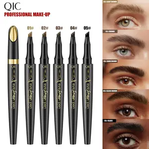 Waterproof Microblading Eyebrow Pen, 4-Prong Tip Long-Lasting Brow Tattoo Pen, 5 Shades (Light Brown to Black) for All Skin Tones