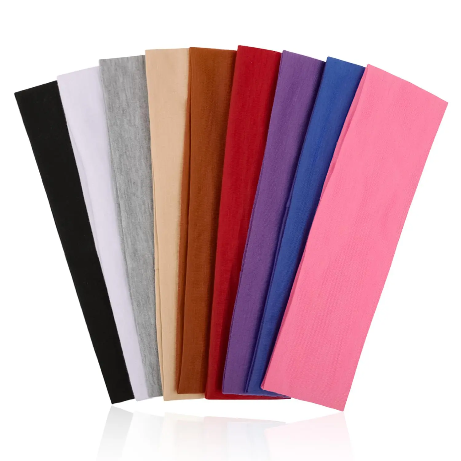 9 count Headbands for Women & Men, Non Slip  Band Fashion Elastic  Bands for Women's Hair, Soft Hair Bands Cotton Cloth Stretchy Headband for Daily Workout Yoga Running  (9Colors-1)