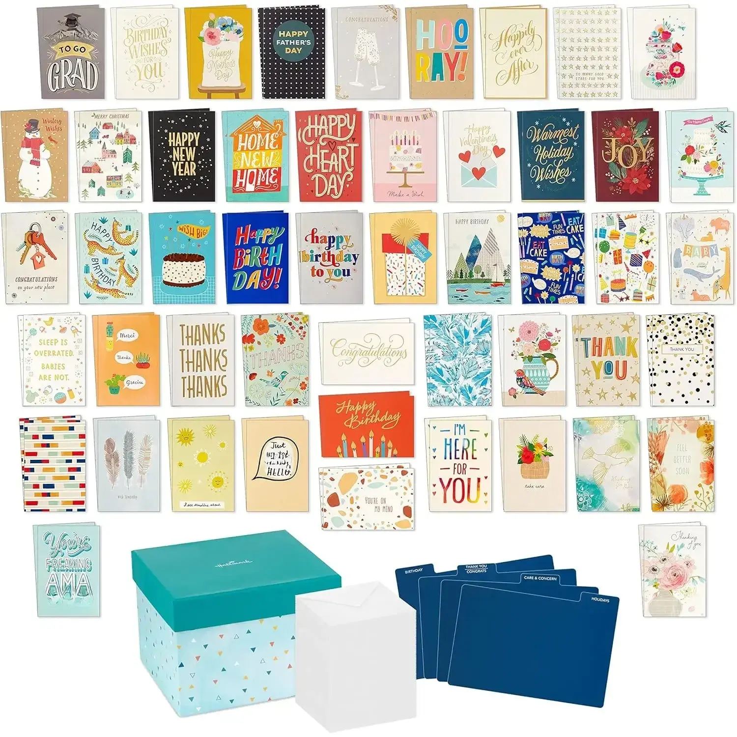 Embossed Assorted Blank Greeting Cards Boxed Set with Card Organizer (100-Pack, Blank Inside, Glitter) - Birthday, Christmas, Office Stationery Supplies