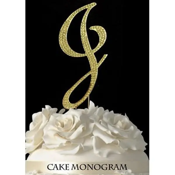 De Yi Enterprise 33015-Jg Monogram Cake Toppers - Gold Rhinestone - J