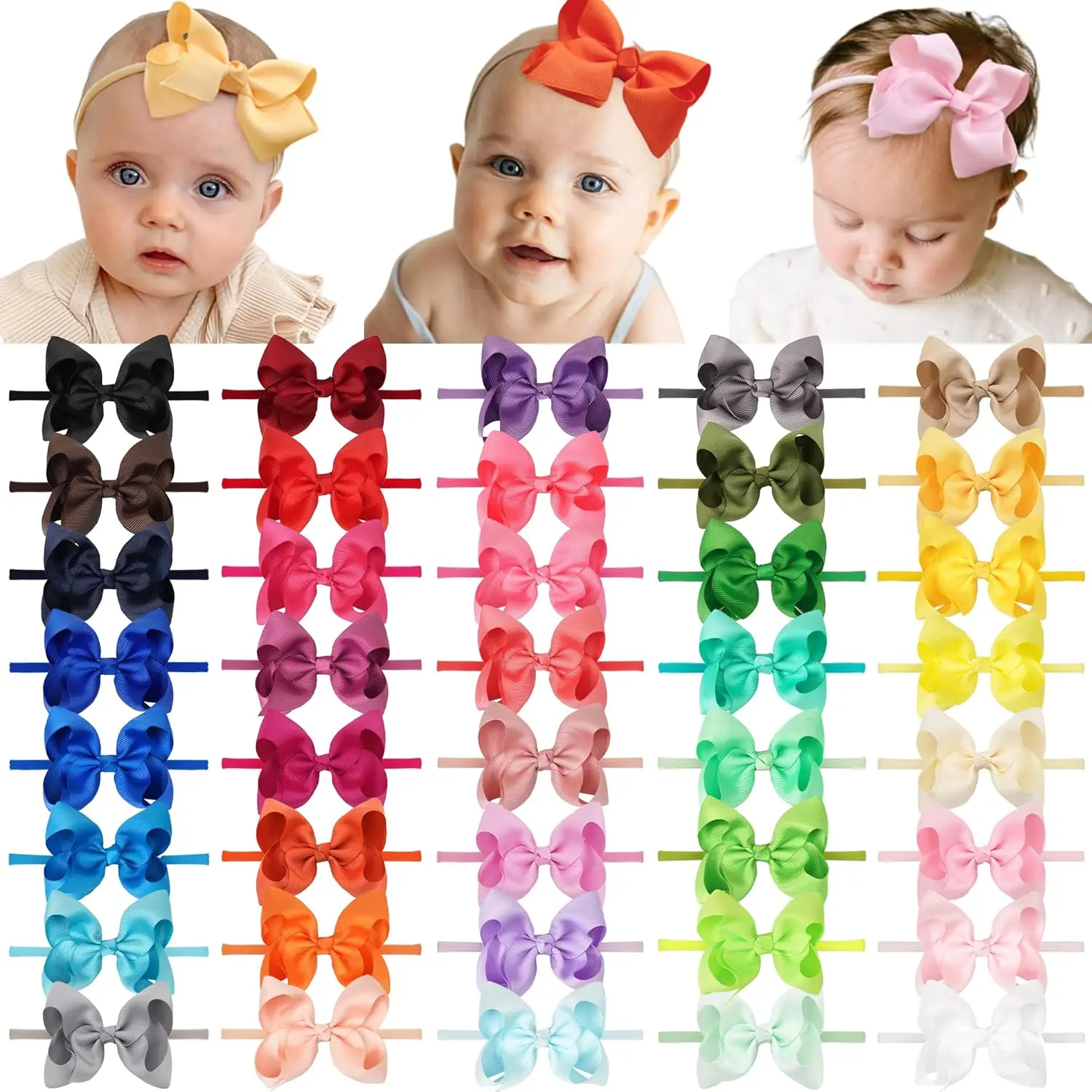 40 Colors  Bow Headbands 3.5" Hair Bows Super Soft Nylon Headbands for  Girls  preemie and   Hair Accessories