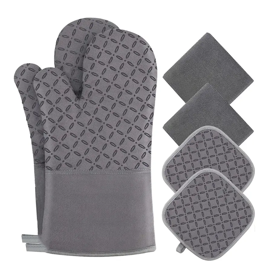 6 Pcs Oven Mitts and Pot Holders,500°F High Heat Resistant Kitchen Oven Mitts with Pot holders,Long Oven Mitts with Recycled Cotton Infill and Silicone Non-Slip Surface for Baking and Cooking Bakeware Set nontoxic cleaning supplies gift