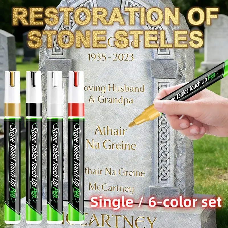 6 Colors Stone Tablet Touch Up Pens | Waterproof Fade-Resistant Paint Markers, Waterproof Marker Set for Memorial Day Grave Restoration & Veteran Monument Care