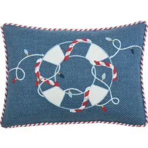 360 Stand Coastal Nautical Christmas Rectangular Throw Pillow, 4x13x18 in, Blue-Red-White Color, Zipper Close, Coastal Standard Pillows