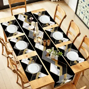 2D flat printing, 1/2/4/6/8 pieces, modern black and gold marble tablecloth and placemat set, Dining table mats, geometric dining table decoration, home decoration, indoor and outdoor party supplies